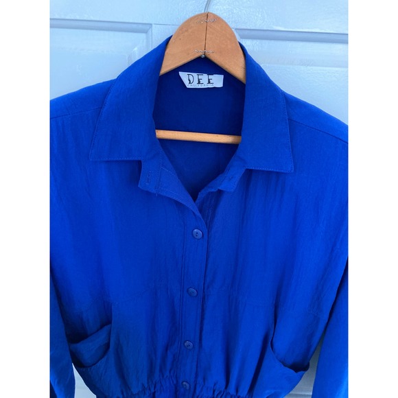 Vintage Dee California Jumpsuit Romper Royal Blue Rayon 80s Women’s Size - Picture 6 of 7